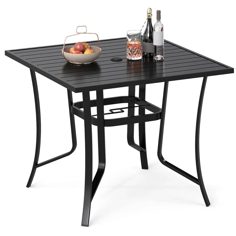 Costway 91CM Square Patio Table for 4 Outdoor Metal Dining Table in Black