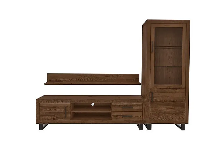 Terra Large Media Set with TV Unit, Small Right Hand Facing Display Cabinet and 180cm Wall Shelf - Desert