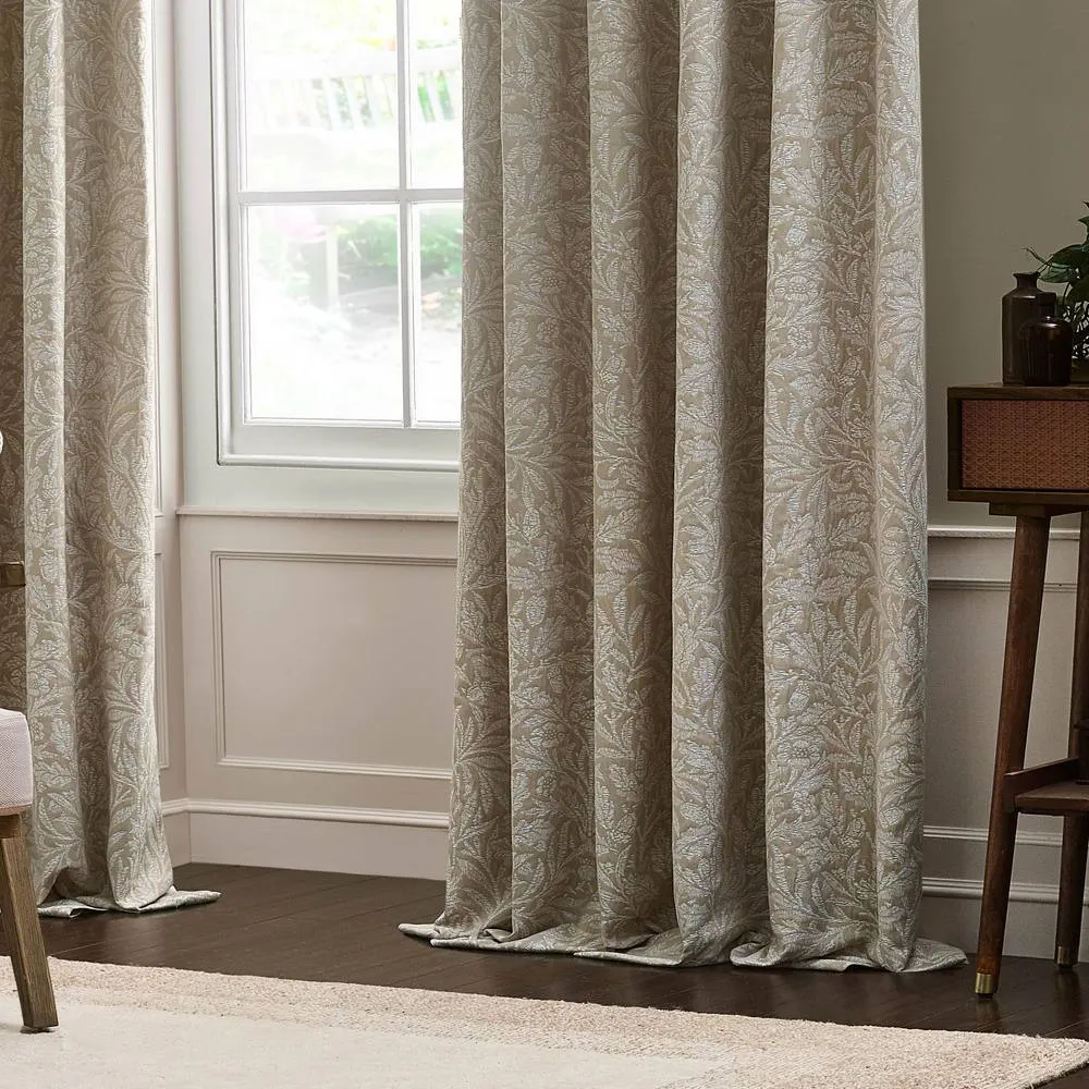 Morris & Co Acorn Tonal Fully Lined Matt Jacquard Pencil Pleat Curtains in Beige 4