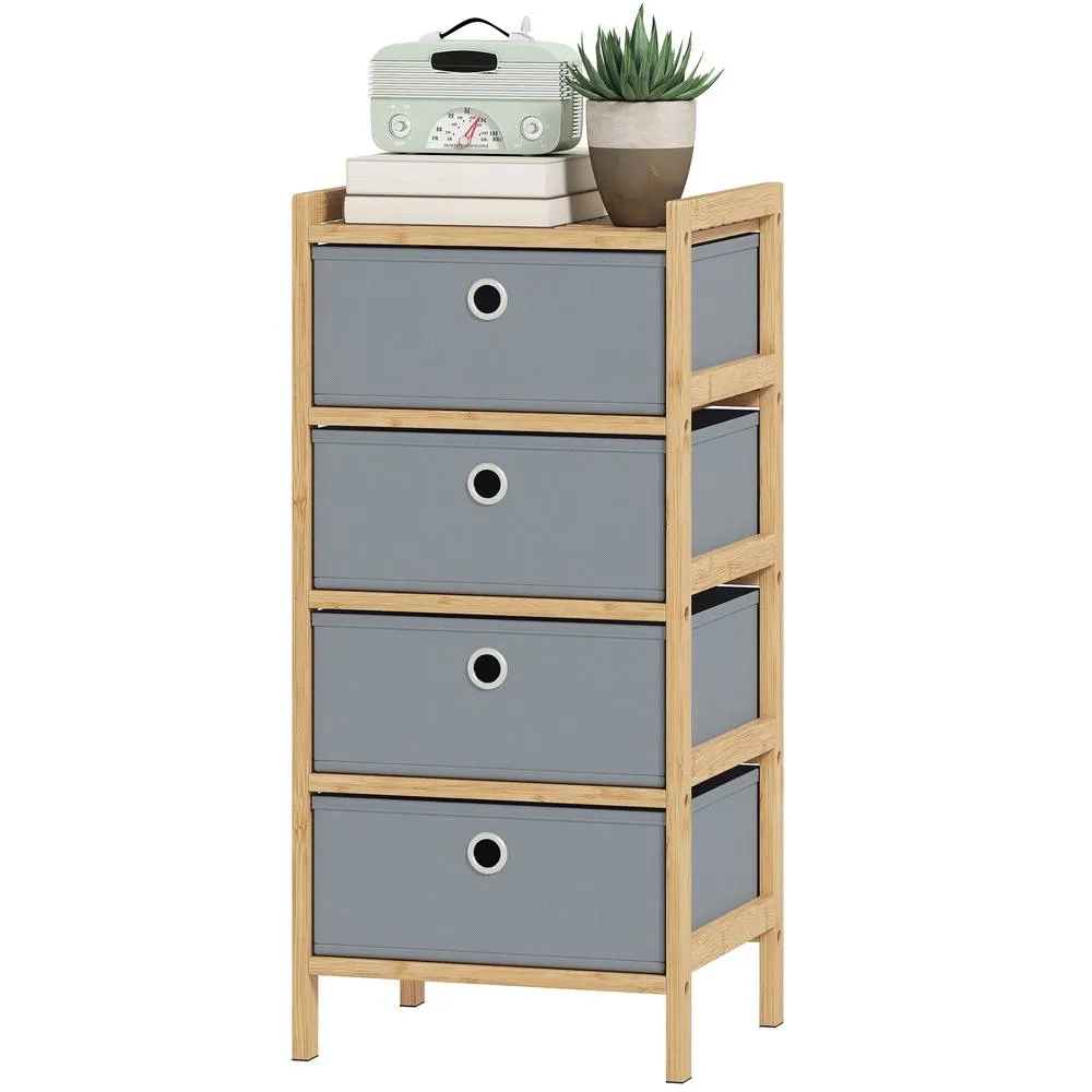 HOMCOM Chest of Drawers, Drawers Dresser with Bamboo Frame in Light Grey