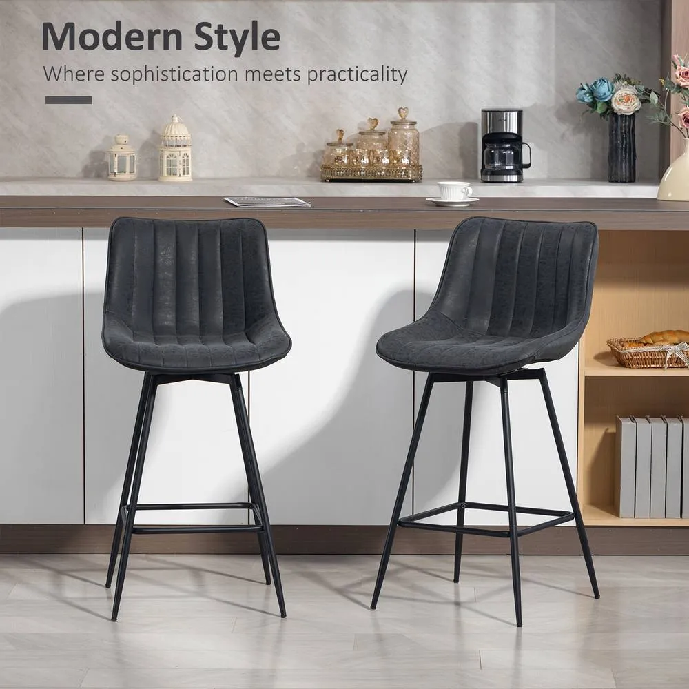 HOMCOM Swivel Bar Stools Set of 2, PU Leather Upholstered Bar Chairs, Black 4
