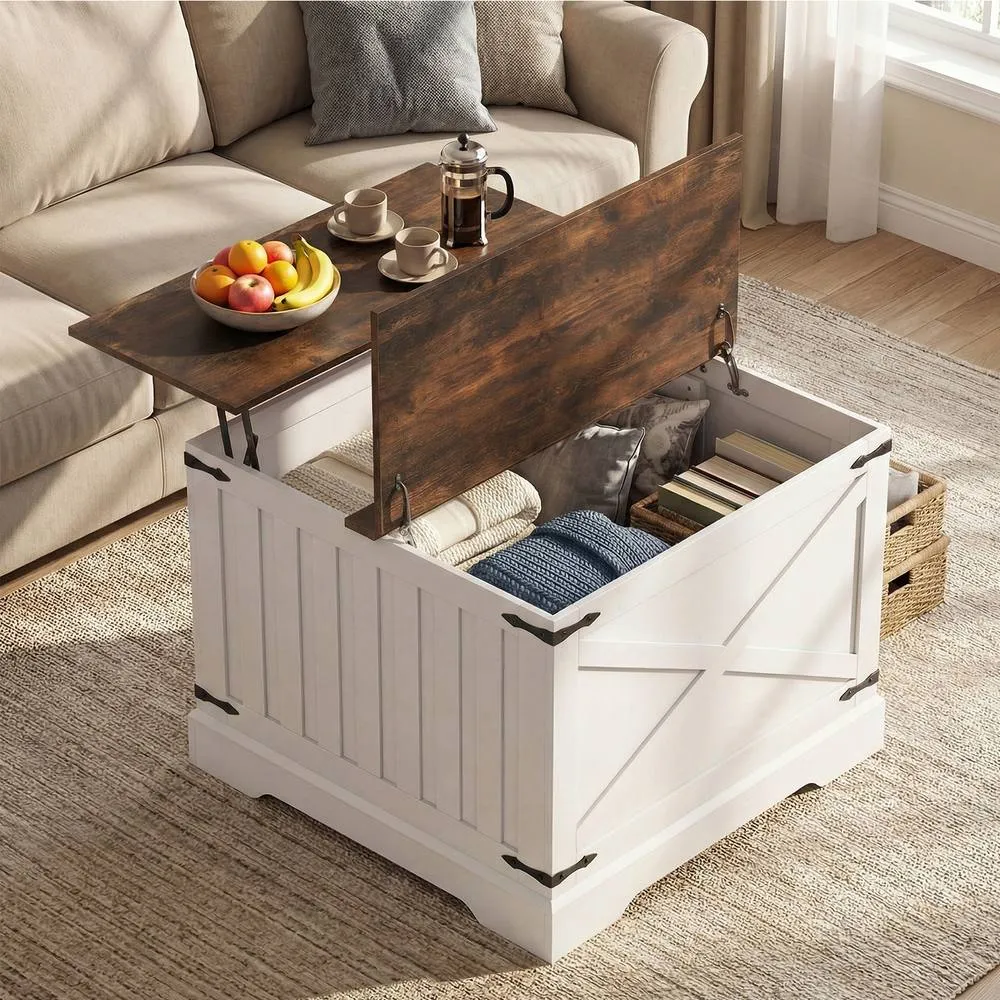 Costway Lift Top Coffee Table 80CM Square Center Table w/Storage Compartment in Brown 4