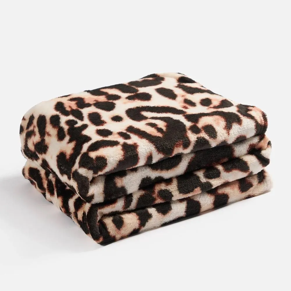 Kelvenix Ultra Soft Throw Bed Blanket Leopard Fleece Plush in Brown