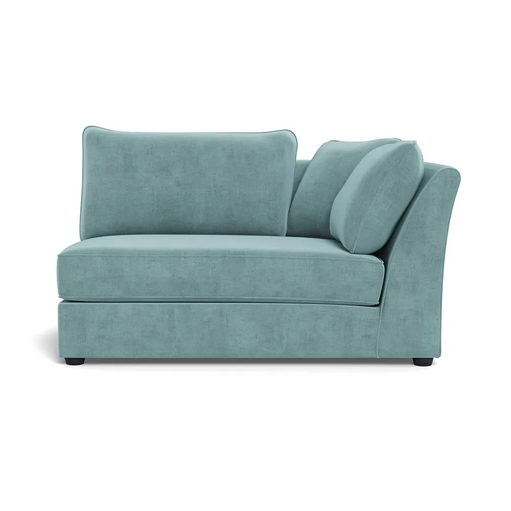 Heal's Tailor Large Curved Right Hand Facing Corner Unit Smart Luxe Velvet Mineral Blue Black Feet