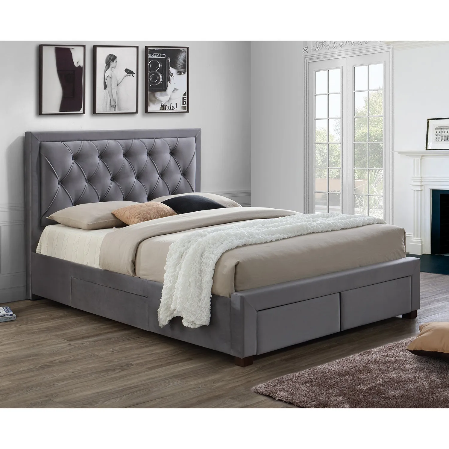 Woodbury Grey Fabric Bed Frame Grey
