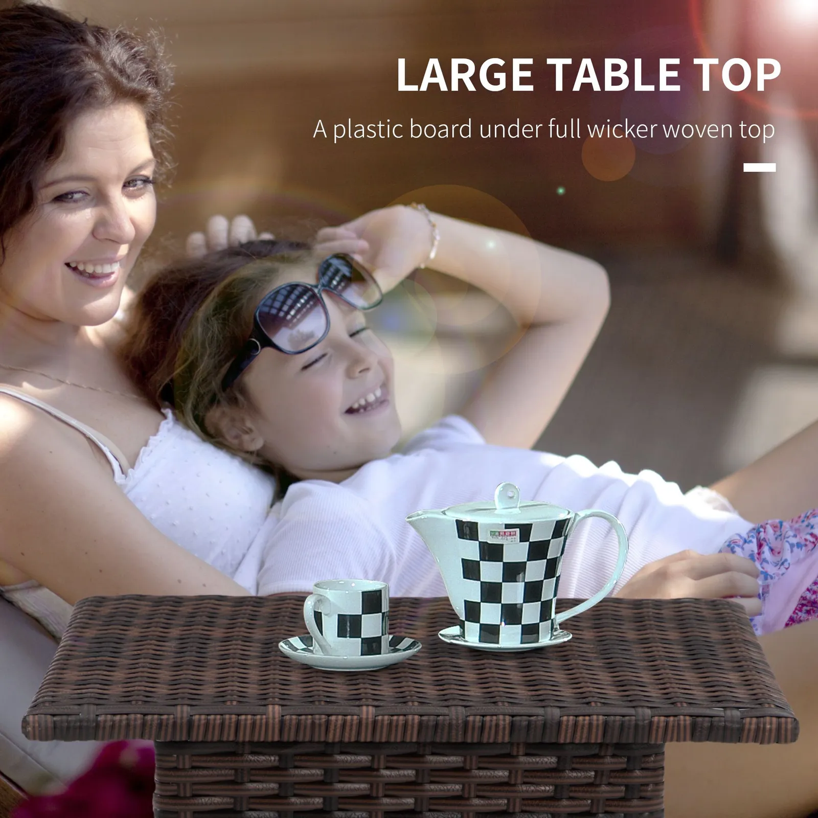 OUTSUNNY PE Rattan Outdoor Coffee Table, Easy Match Rattan Side Table in Brown 5