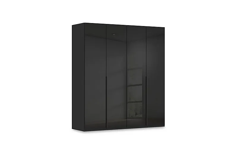 Haven 201cm 4 Door Hinged Wardrobe with Glass Doors - Black Glass