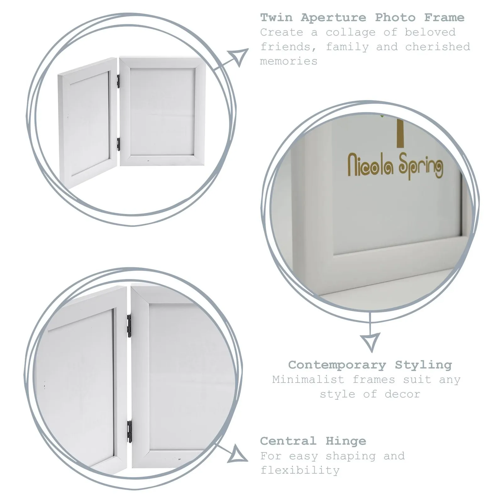 Nicola Spring Folding 2 Photo Frame - 5 x 7" - Black 2