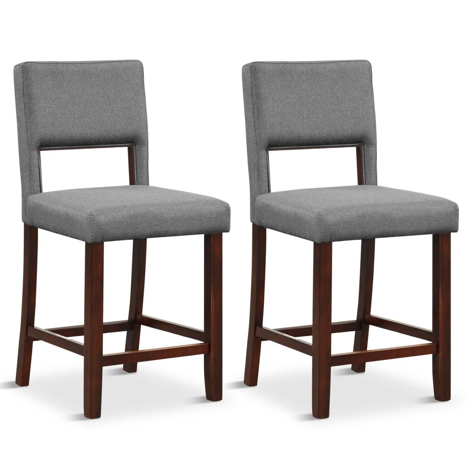 Costway Set of 2 Bar Stools Linen Counter Height Chair Upholstered Kitchen Island Stool in Grey