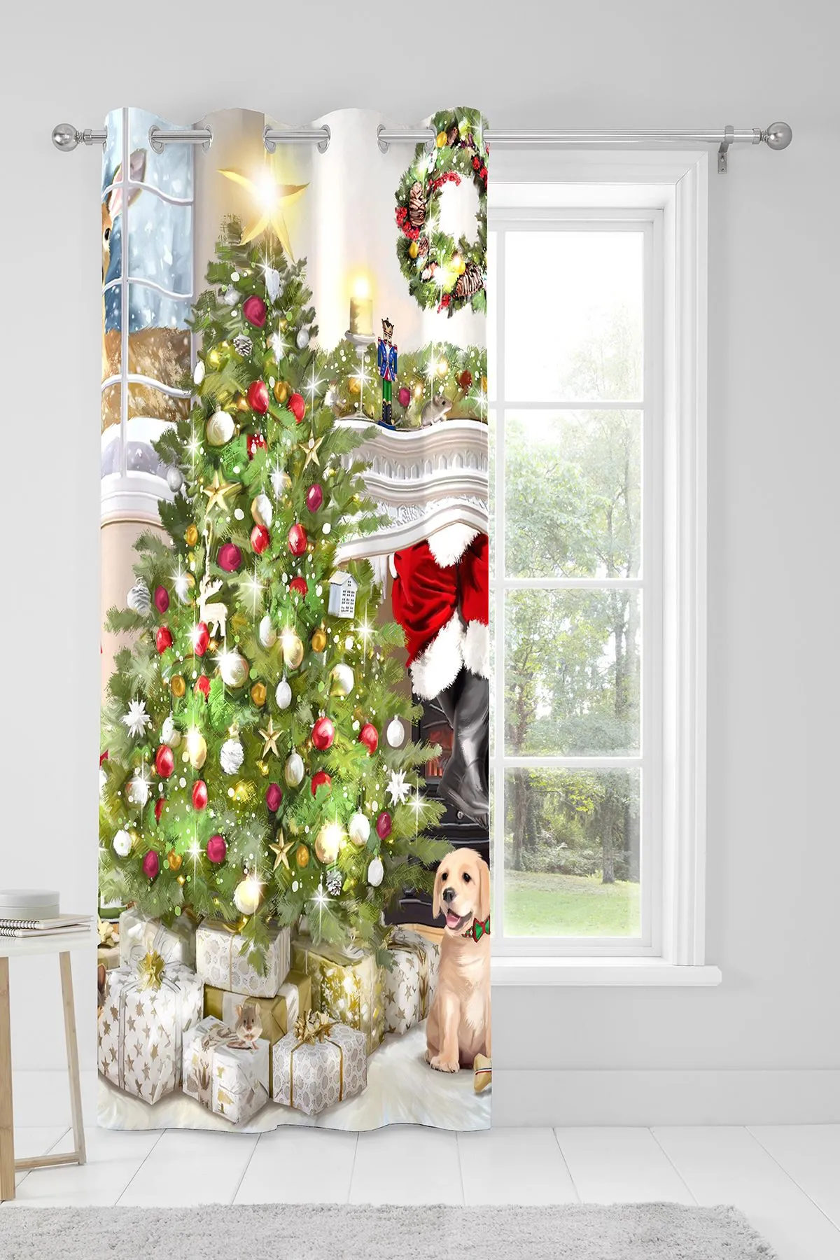 Fusion 'Christmas Tree' Christmas Tree Print Eyelet Single Panel Door Curtain 3