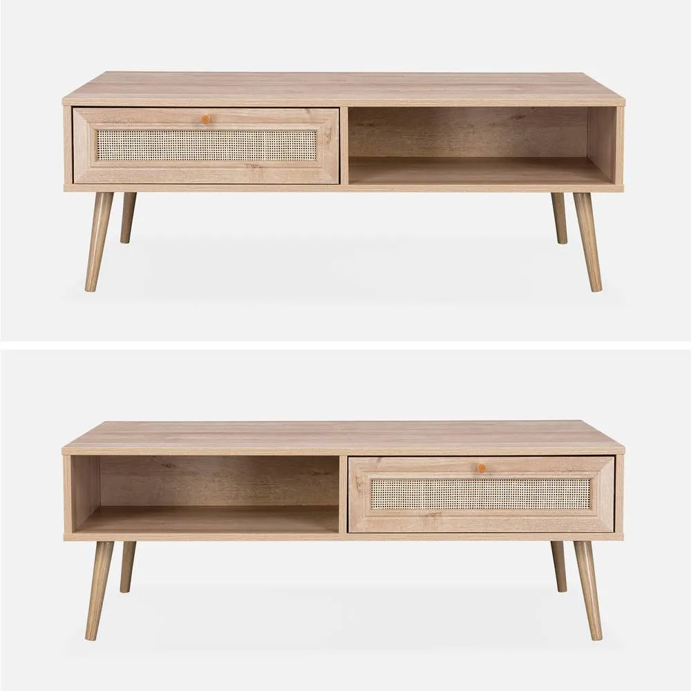 sweeek Coffee Table With Wood & Cane Effect in Light Brown 2