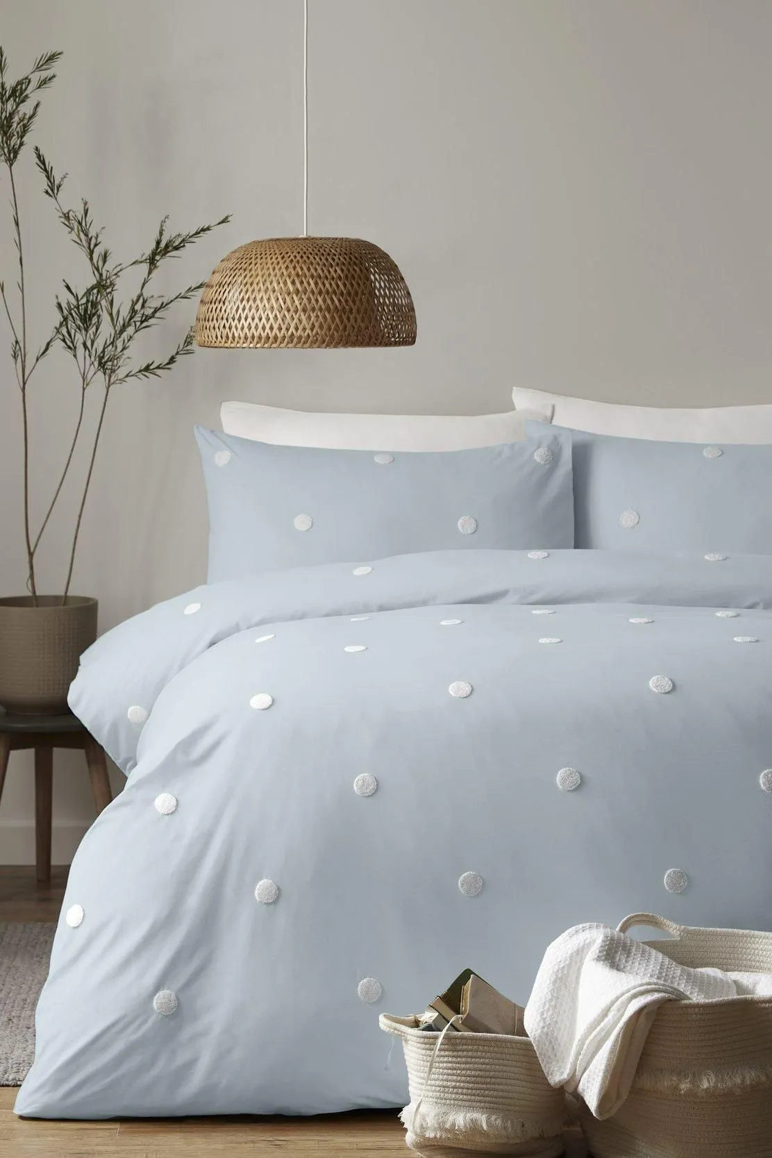 Appletree 'Dot Garden' 100% Cotton Embellished Duvet Cover Set in Duck Egg Blue 1