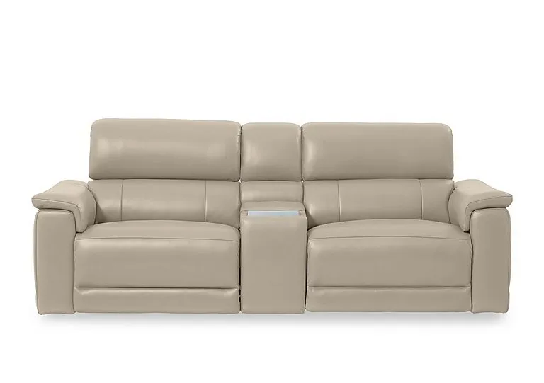 Genius Leather 3 Seater Power Recliner Media Sofa with Power Headrests, Power Lumbar and Heated Seats
