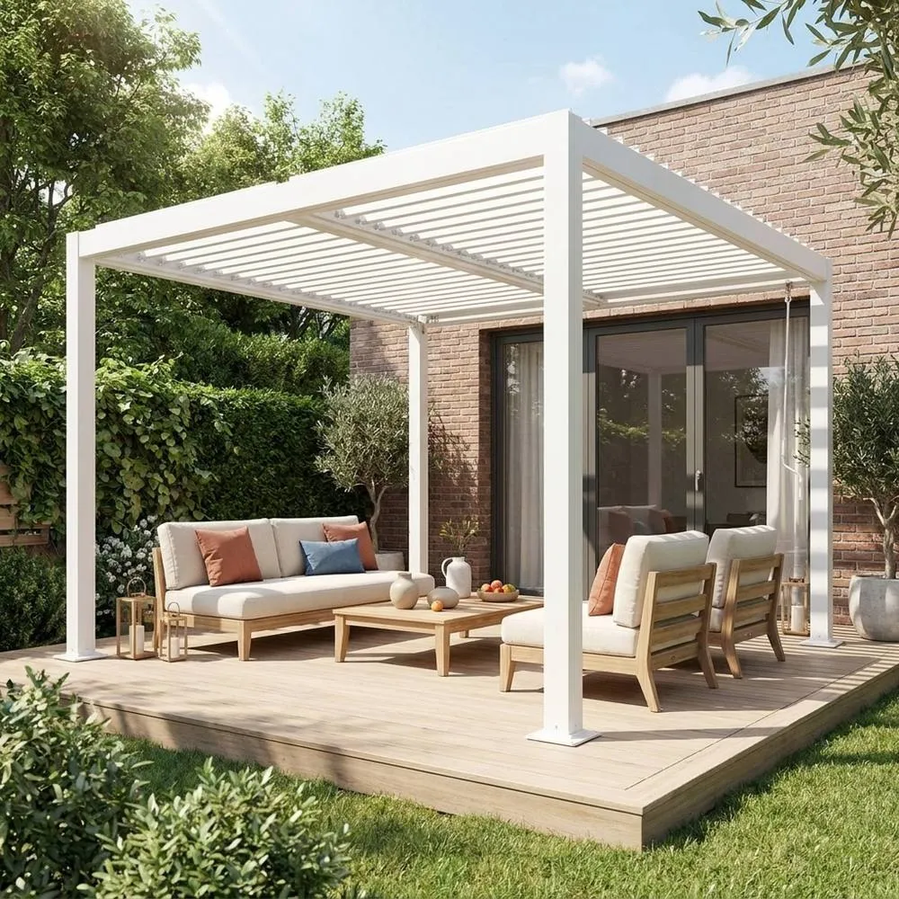 sweeek Louvered pergola aluminium & steel 3 x 3m in White 3