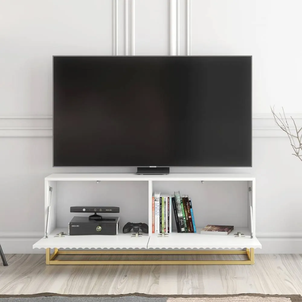 Creative Furniture Ripple TV Unit 100cm - Modern Fluted Design with Push to Open Doors in White 2