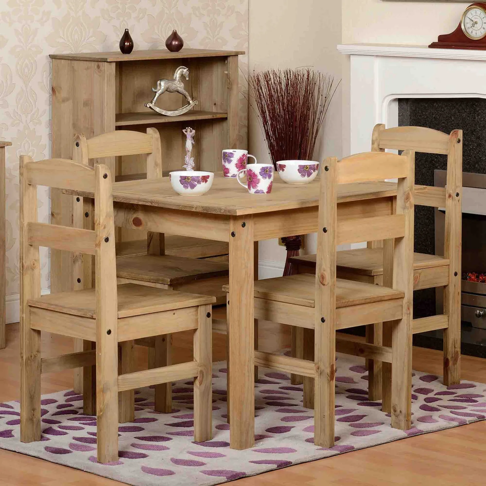 Panama 4 Seater Square Dining Table with 4 Chairs, Pine