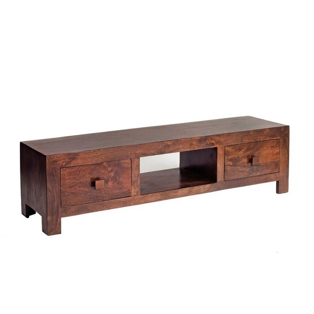 Indian Hub Toko Dark Mango Plasma Media Unit - Solid Mango Wood - L40xW145xH40 cm in Brown