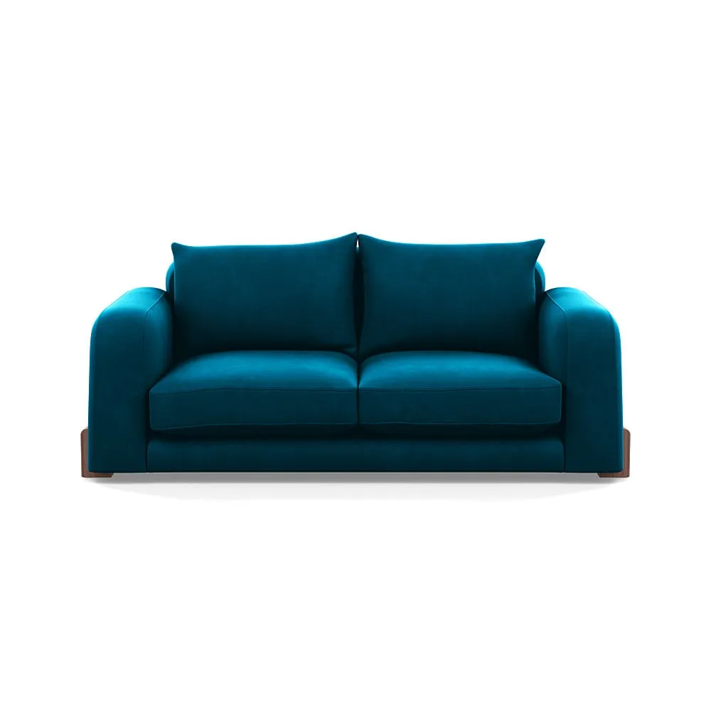 Heal's Nuvola 3 Seater Sofa Velvet Teal Walnut Stained Feet 1