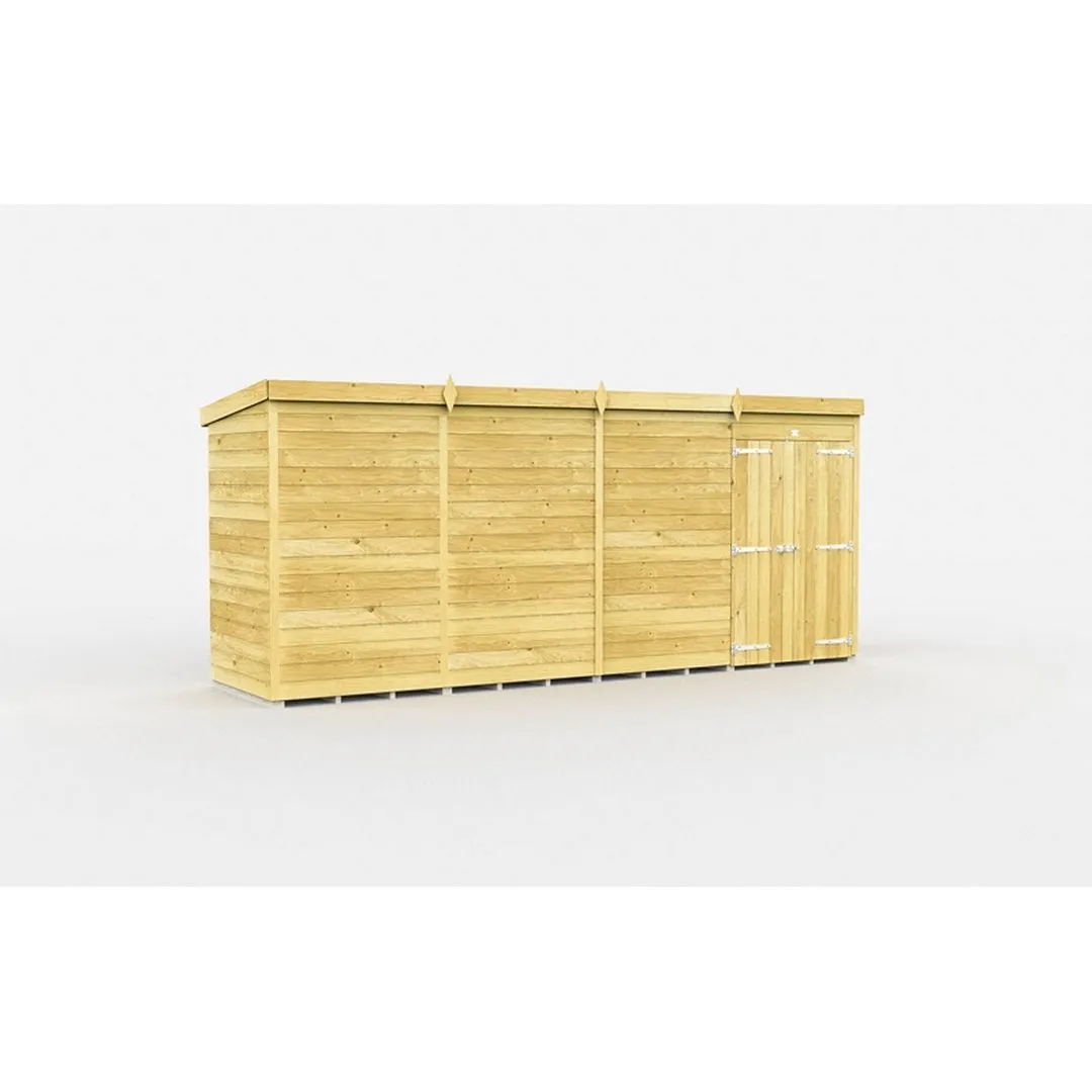 Buttercup Farm 16 x 4 Feet Pent Shed - Double Door W/O Window - L118 x W474 x H201 cm in Brown
