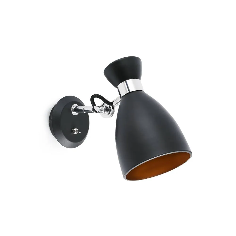 Netlighting Retro 1 Light Indoor Adjustable Wall Lamp Black Copper E14