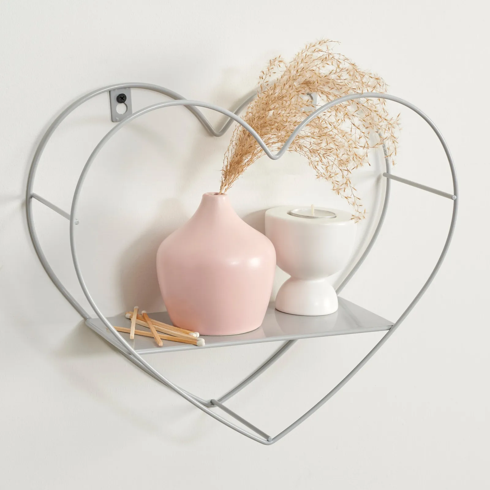 Grey Small Metal Heart Shelf Light Grey