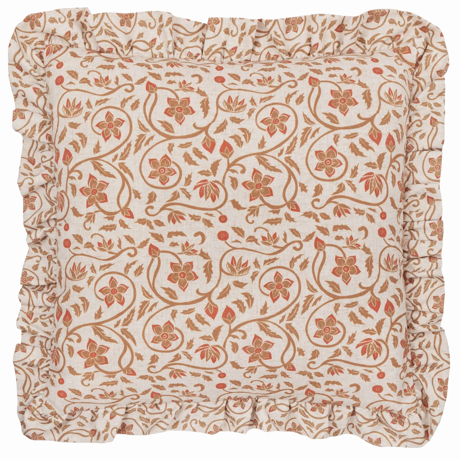 Paoletti Linen Filigree Printed Ruffle Cushion in Yellow 2