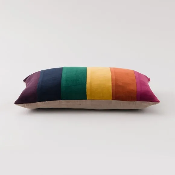 Clara Striped Rainbow Cotton Velvet Rectangular Cushion 4