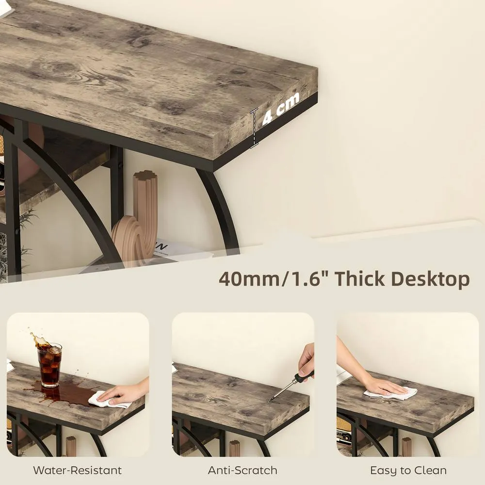 HOMCOM Industrial Console Table, Hallway Table with Storage Shelves in Brown 5