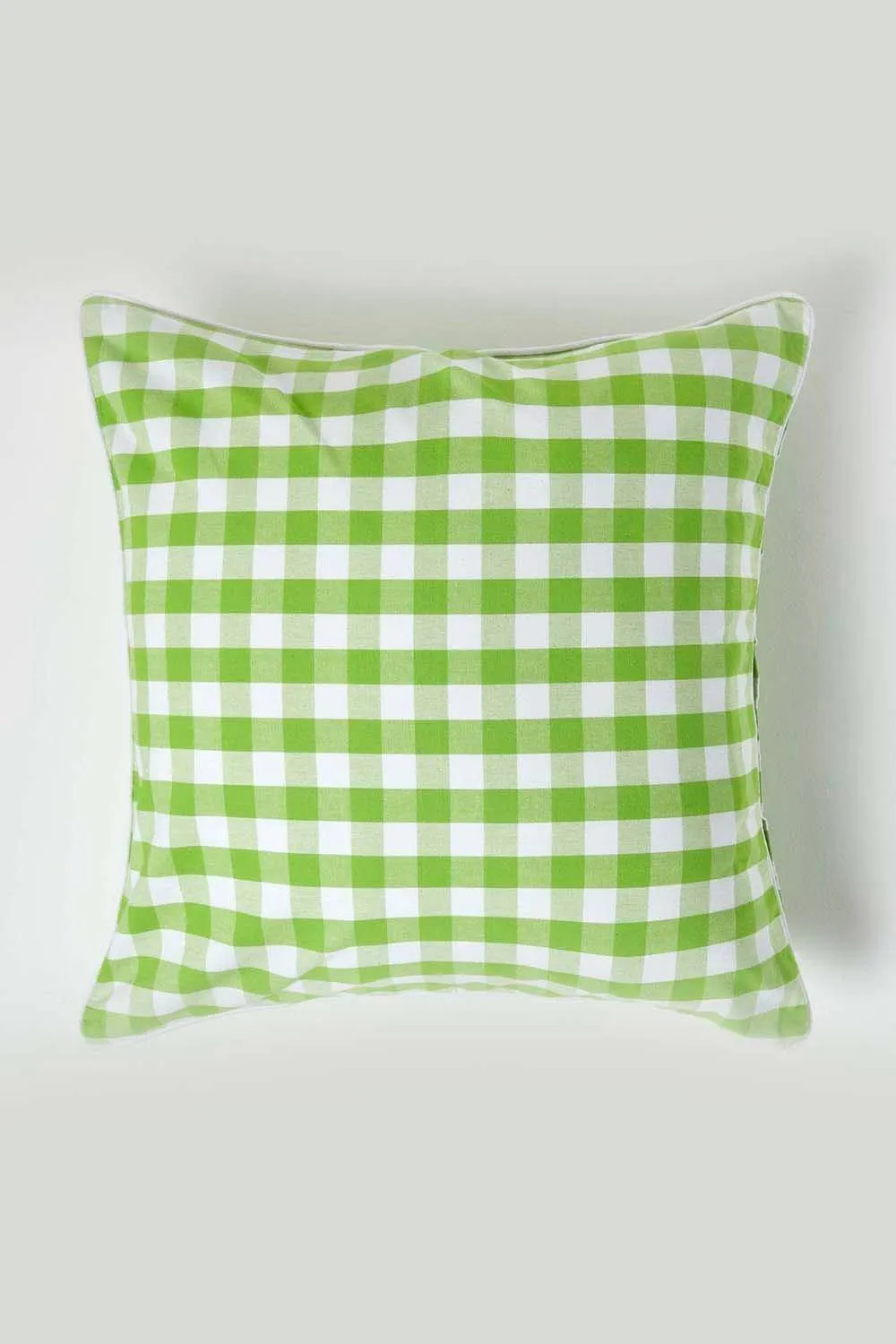 Homescapes Block Check Cotton Gingham Cushion Cover in Green 1