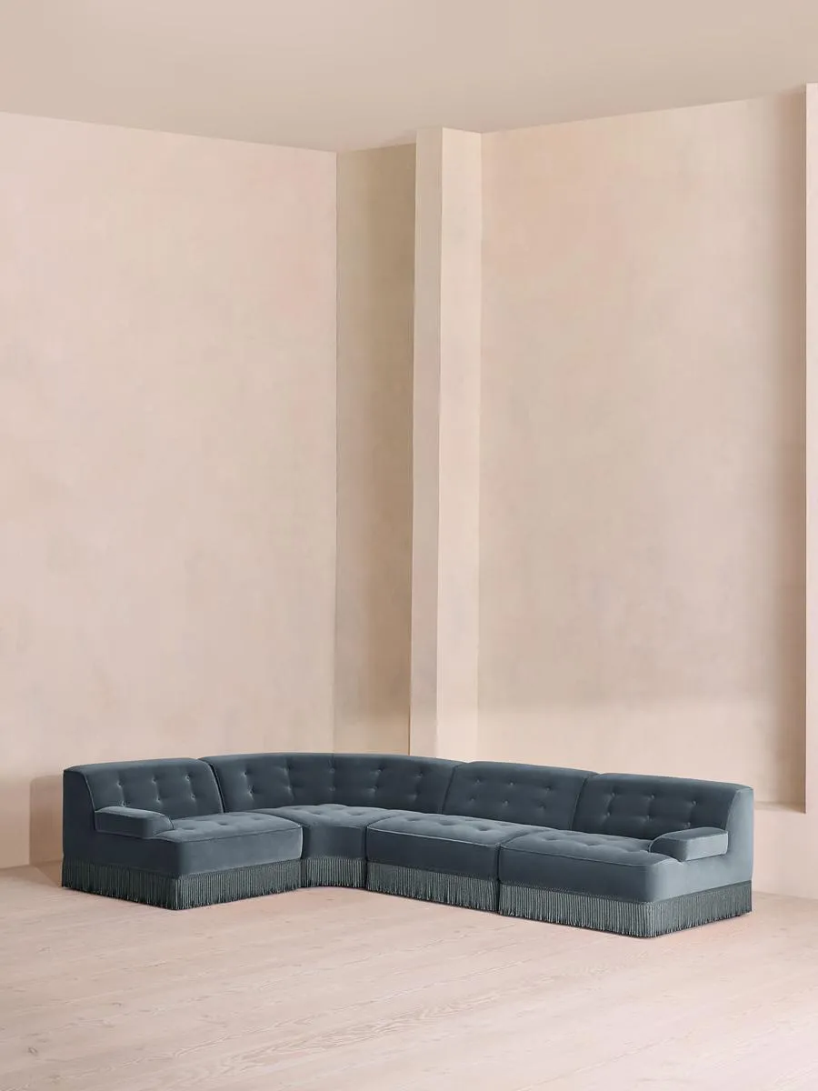 Elowen Modular Sofa, L-Shape Sofa, Velvet, Grey Blue