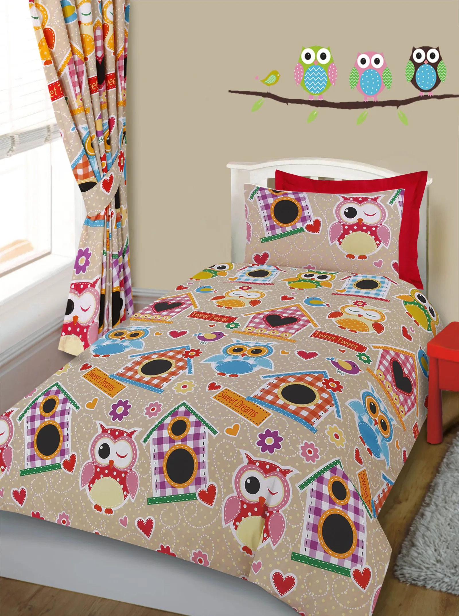 Velosso Owls Multi Cotton Rich Printed Duvet Cover & Pillowcase Set