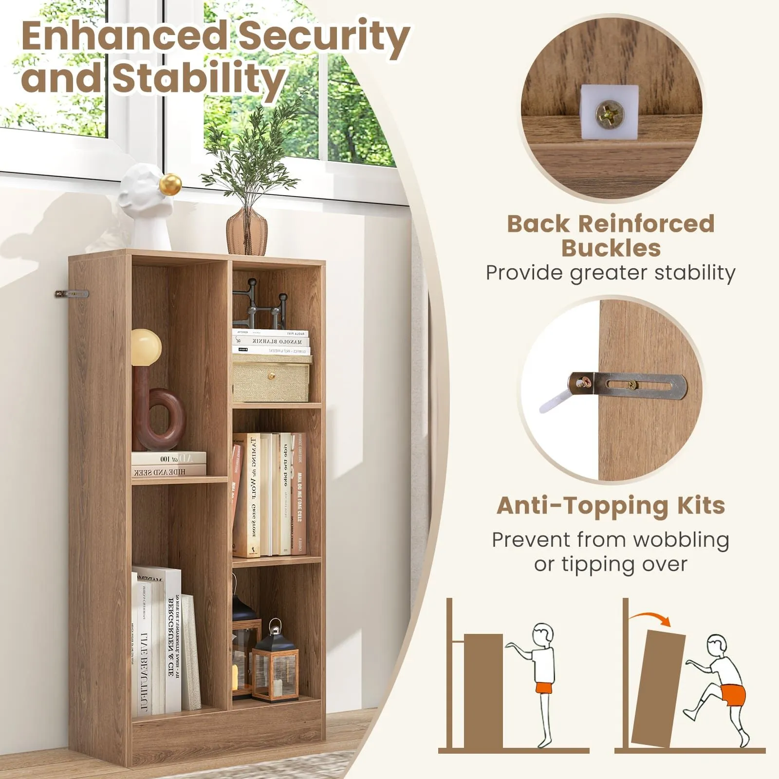 Costway 5-Cube Bookshelf Office Bookcase w/Open Storage Compartments in Brown 5