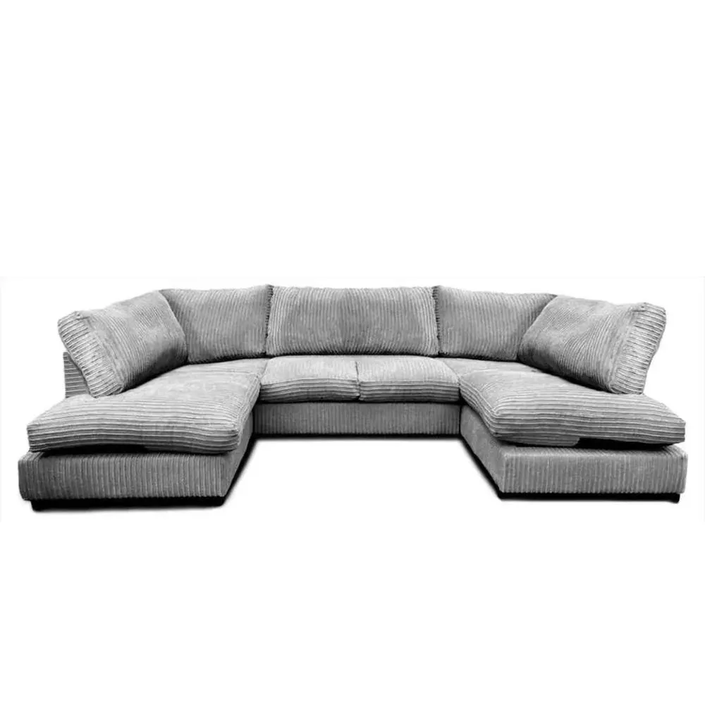 Bliss Furniture Jumbo Cord U Shaped Full Back Sofa Grey Modern Design, Super Comfy