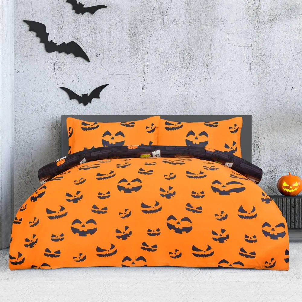 Smart Living Luxury Soft Reversible Haunted House Duvet Cover & Pillowcases in Charcoal 2