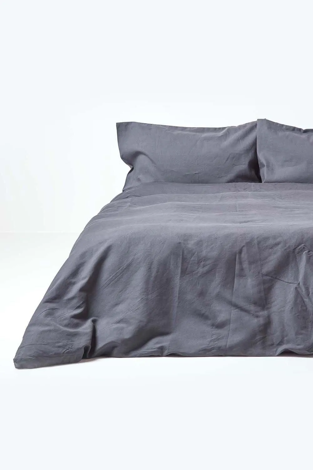 Homescapes Luxury Soft Plain Linen Duvet Cover Set in Dark Grey