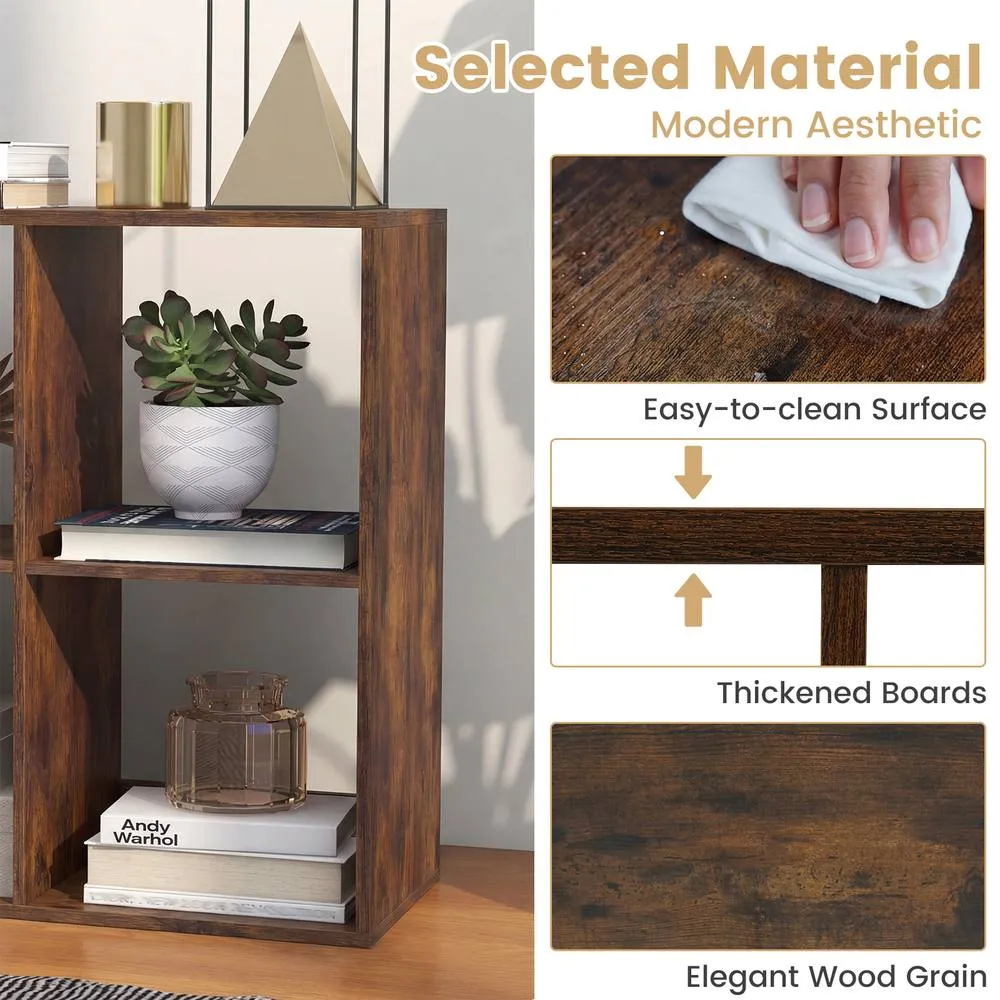 Costway 6-Cube Bookshelf Wooden Ladder Shelf Modern 2-Tier Open Display Shelf in Brown 3
