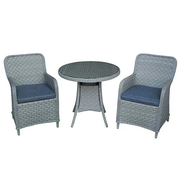 Coniston Round Garden Bistro Set in Musky Grey Weave with Urban Black Cushions