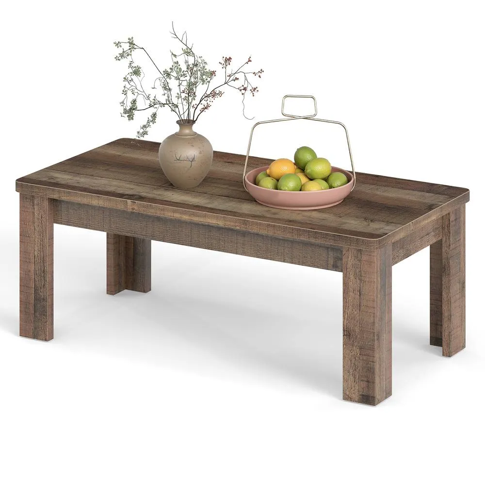 Costway 120cm Farmhouse Coffee Table Rectangular Center Table Tea Table in Brown