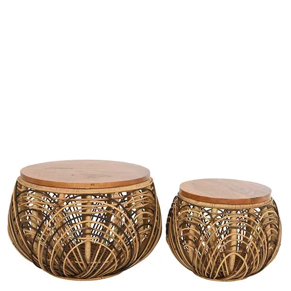 Set of 2 Rattan Side Tables