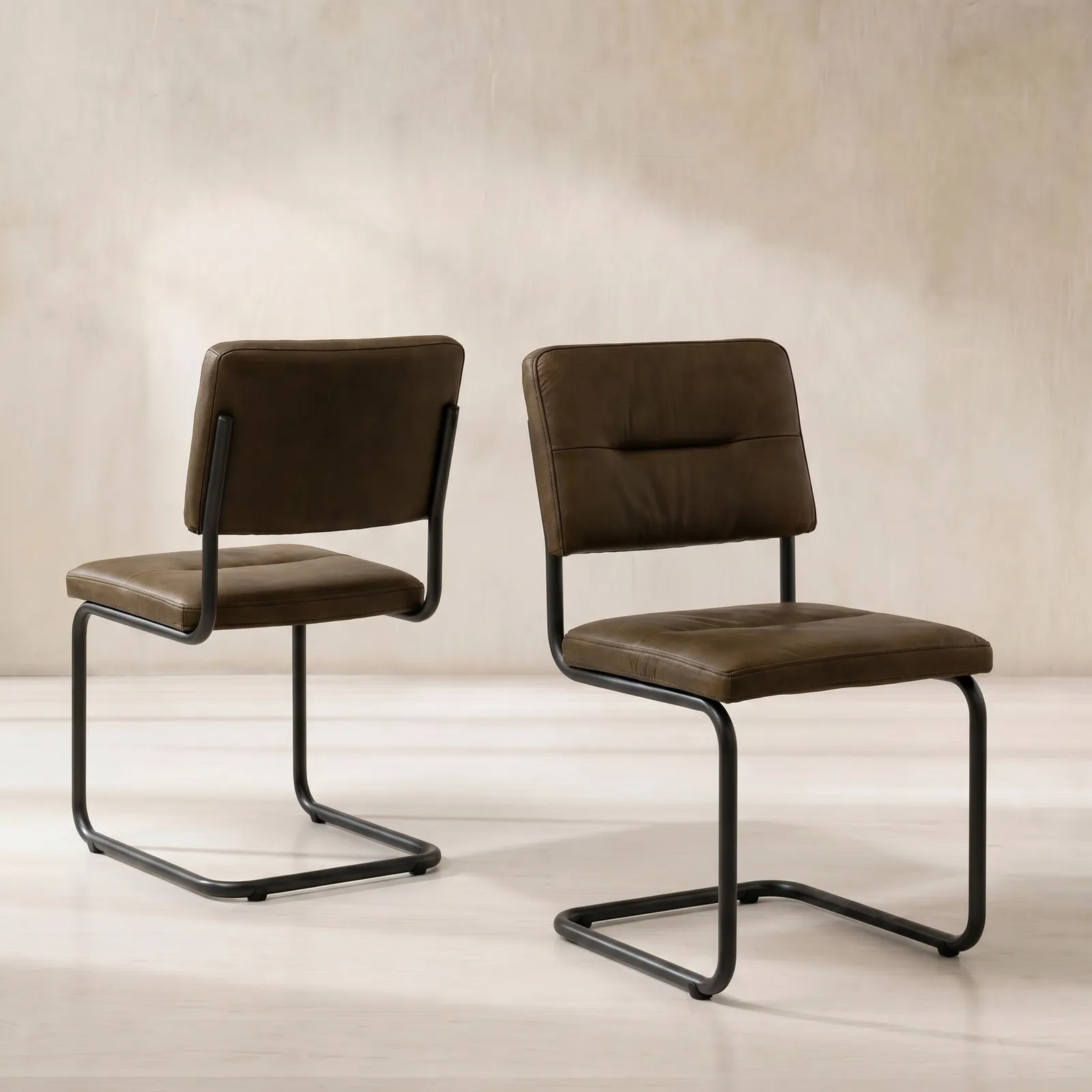 Pure Furniture Byron Round Tube Dining Chair-R, Brown Leather | Barker & Stonehouse