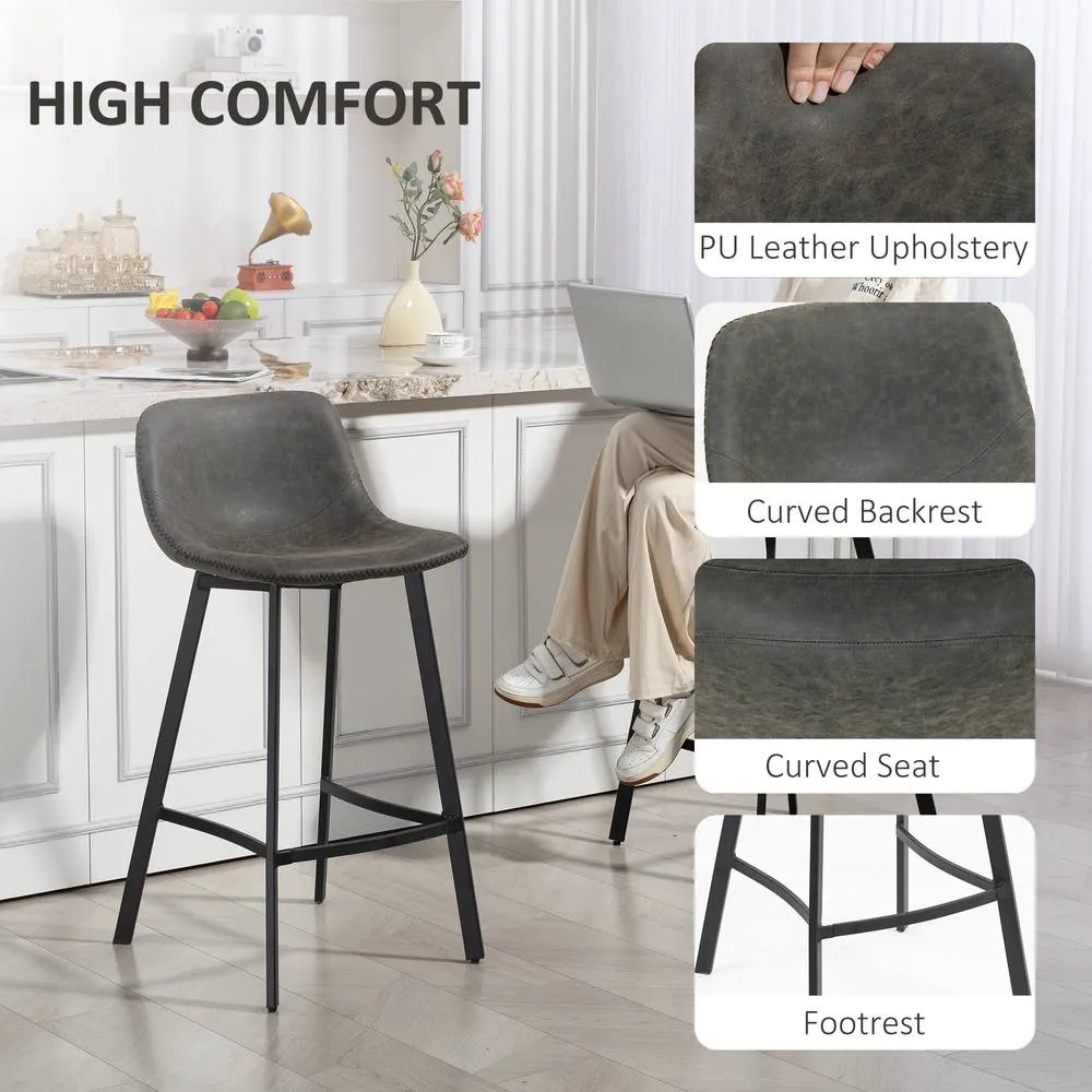 HOMCOM Bar Stools Set of 2, Bar Chairs with Back & Steel Legs in Grey 5