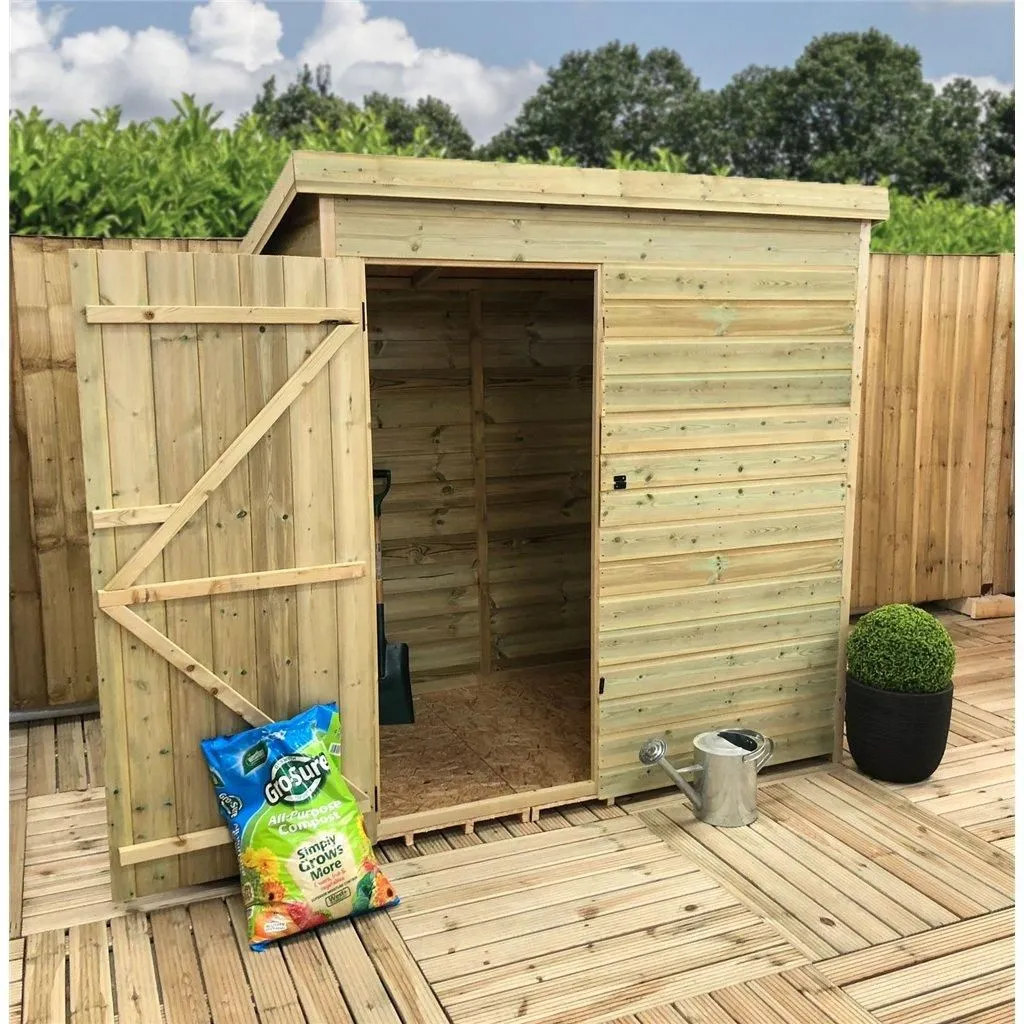 Marlborough 6 x 5 Pressure Treated Pent Garden Shed with Single Door in Natural 5