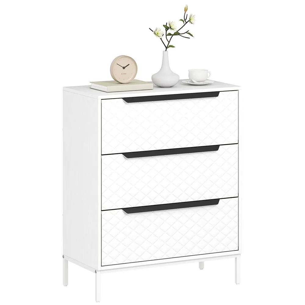 HOMCOM Chest of Drawers, 3 Fabric Drawer Dresser, Aluminium Handles in White 2