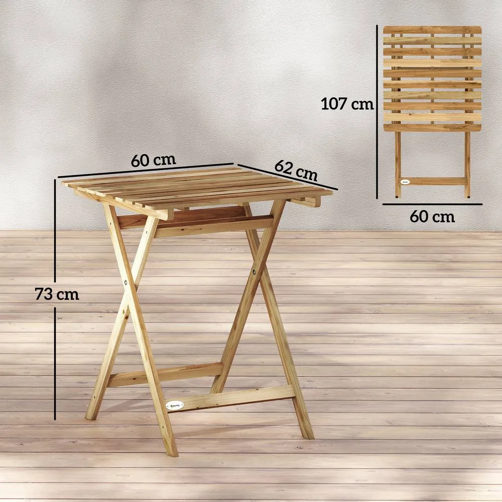 OUTSUNNY Outdoor Coffee Table Foldable Wooden Garden Table Natural Wood 3
