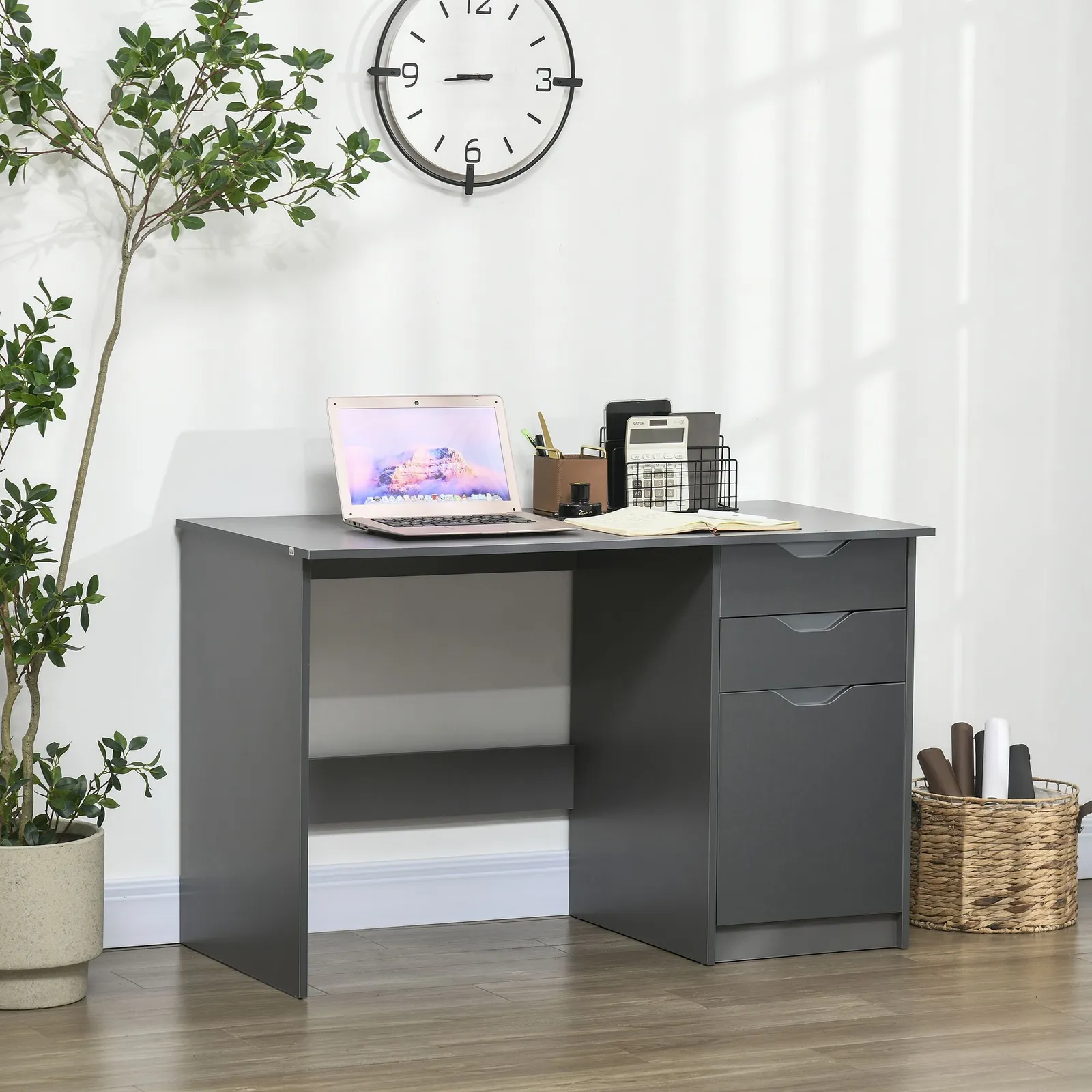 HOMCOM Computer Desk w/ Drawers Modern Writing Workstation for Home Office in Grey