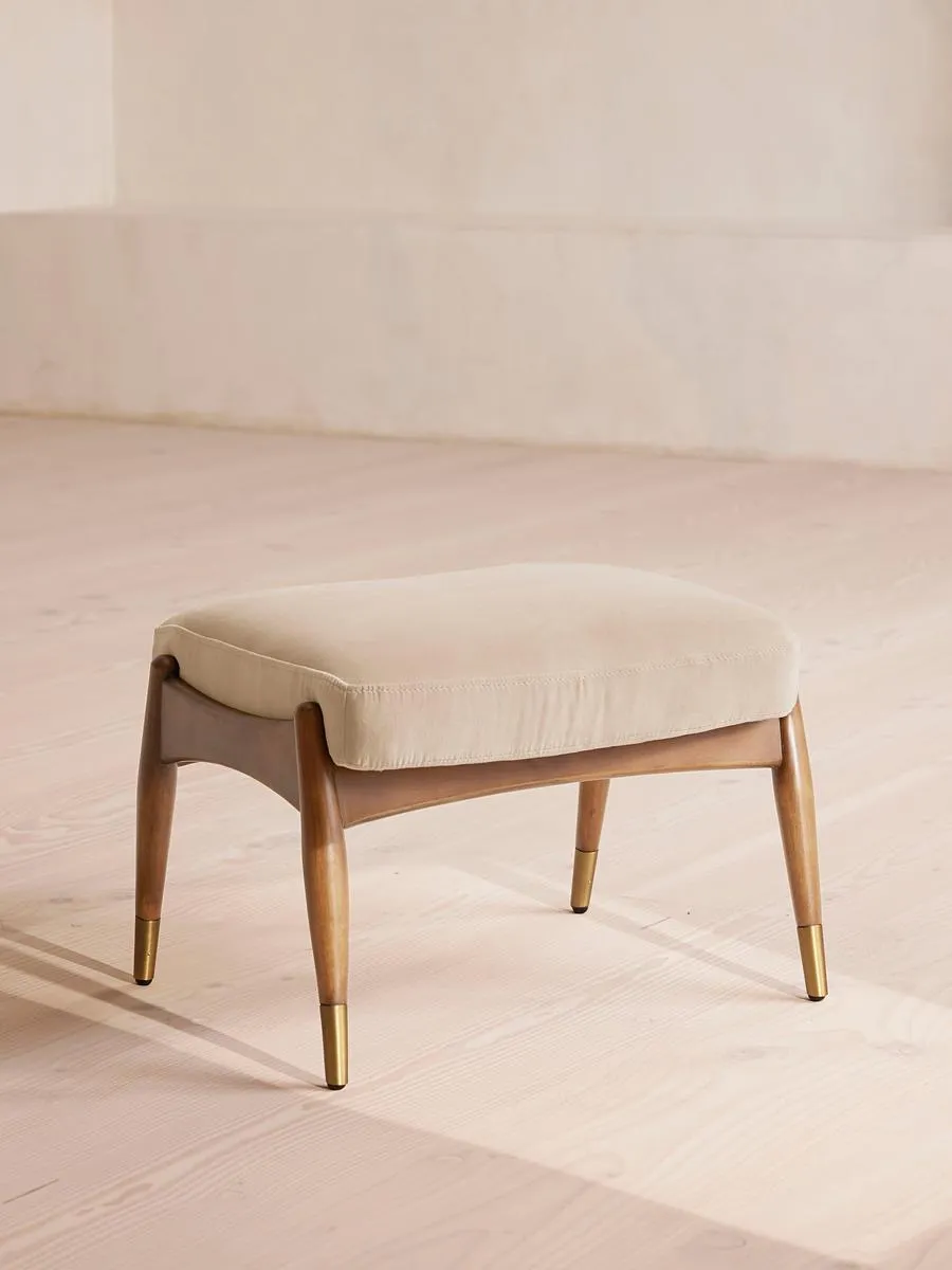 Theodore Oak Footstool, Velvet, Porcelain