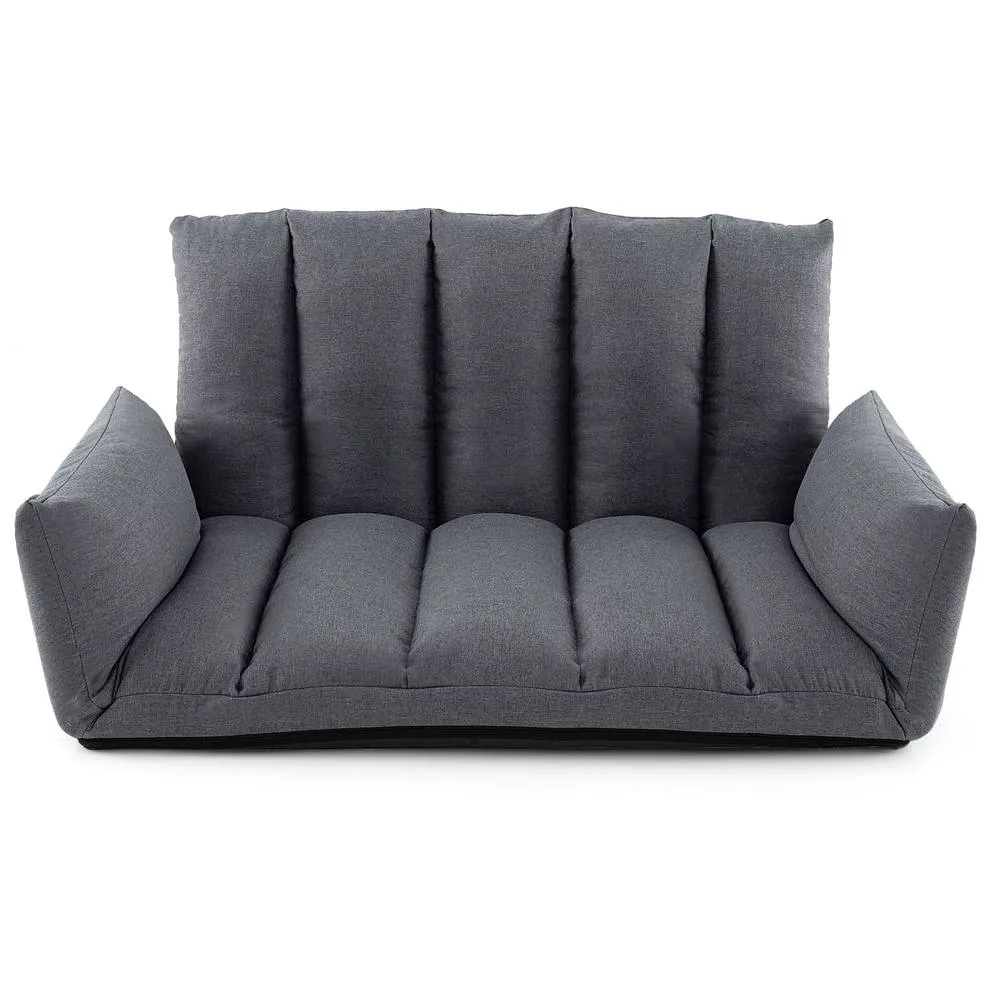 Costway Foldable Floor Sofa Upholstered Recliner Chair W/Adjustable Backrest in Grey