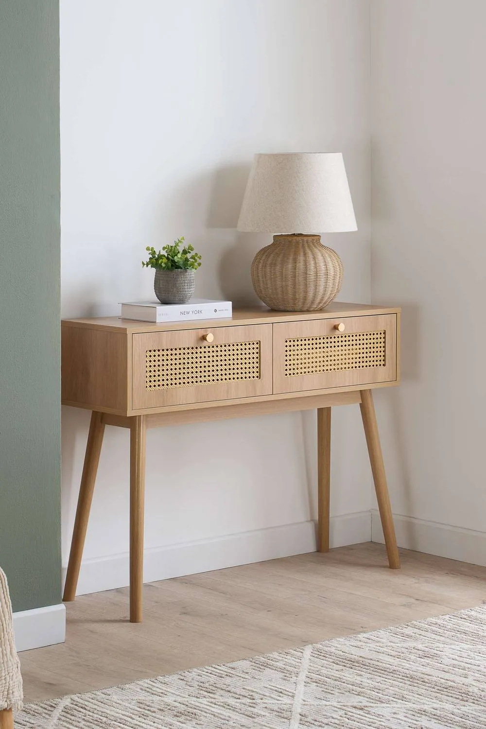 Birlea Croxley Console Table Oak Rattan Hall Dressing Table in Light Oak