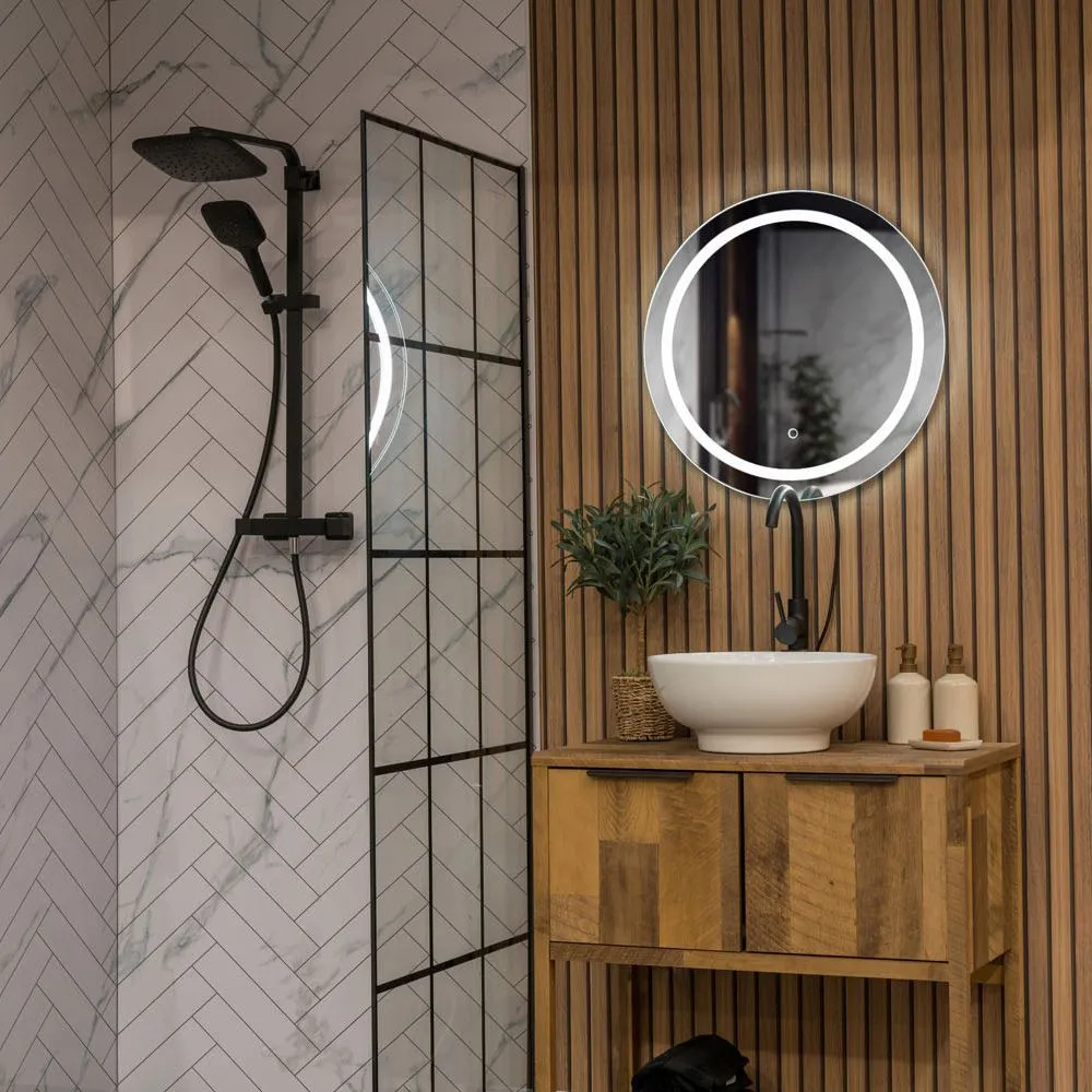 ValueLights Mirror IP44 Bathroom Round Demister Touch Control LED Strip 60cm Mirror Light in Silver