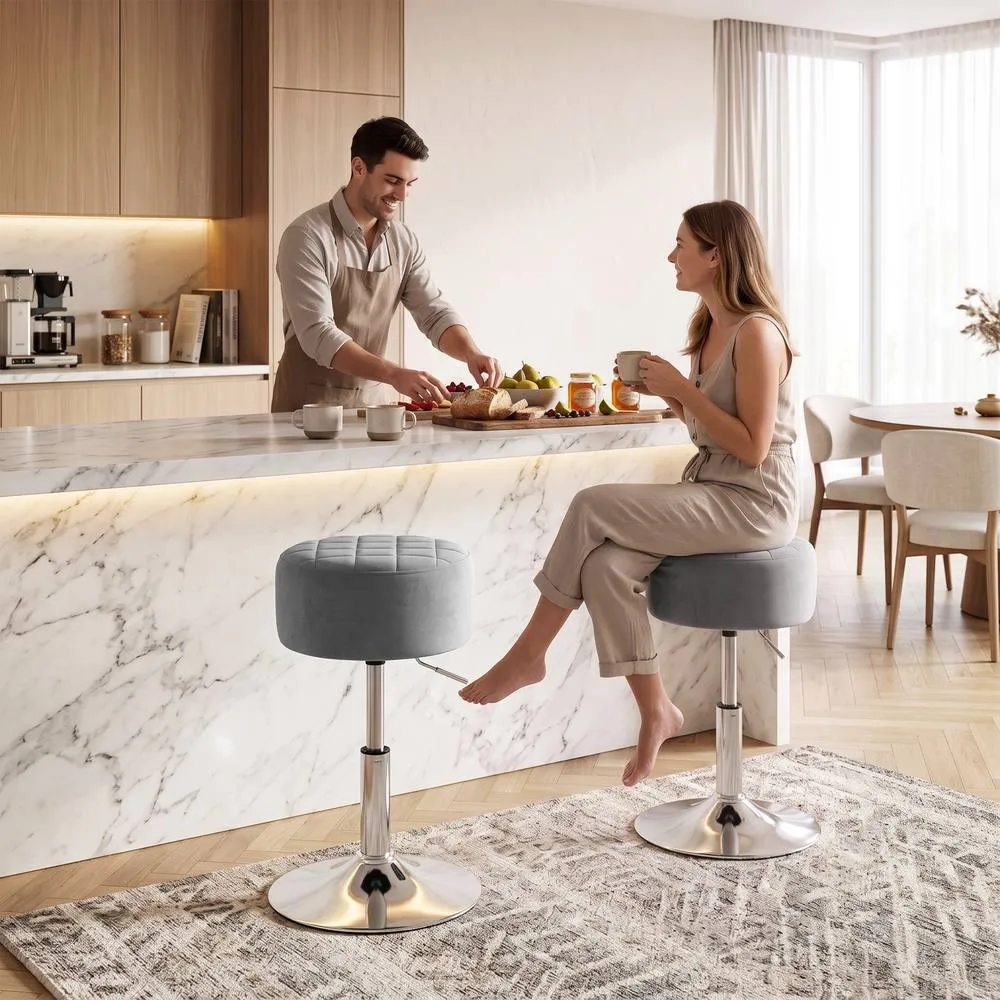 HOMCOM Bar Stool Adjustable Swivel 1 Piece in Grey 2
